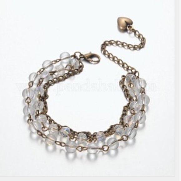 Natural quartz & Faceted glass AB crystal 3 strand Bracelet in antique bronze - Picture 2 of 4